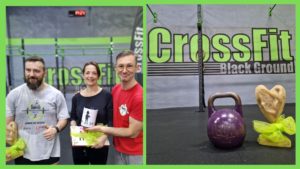 Kolaż zdjęć organizatorów akcji charytatywnej oraz logo CrossFit.