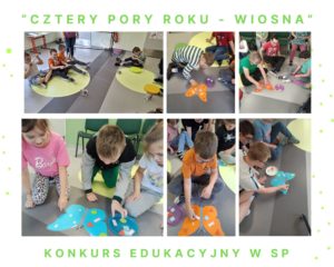 Kolaż zdjęć uczestników konkursu podczas zadań konkursowych.